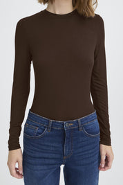 Langarm Shirt Slim Fit braun & schwarz - Blossom Hair & Fashion