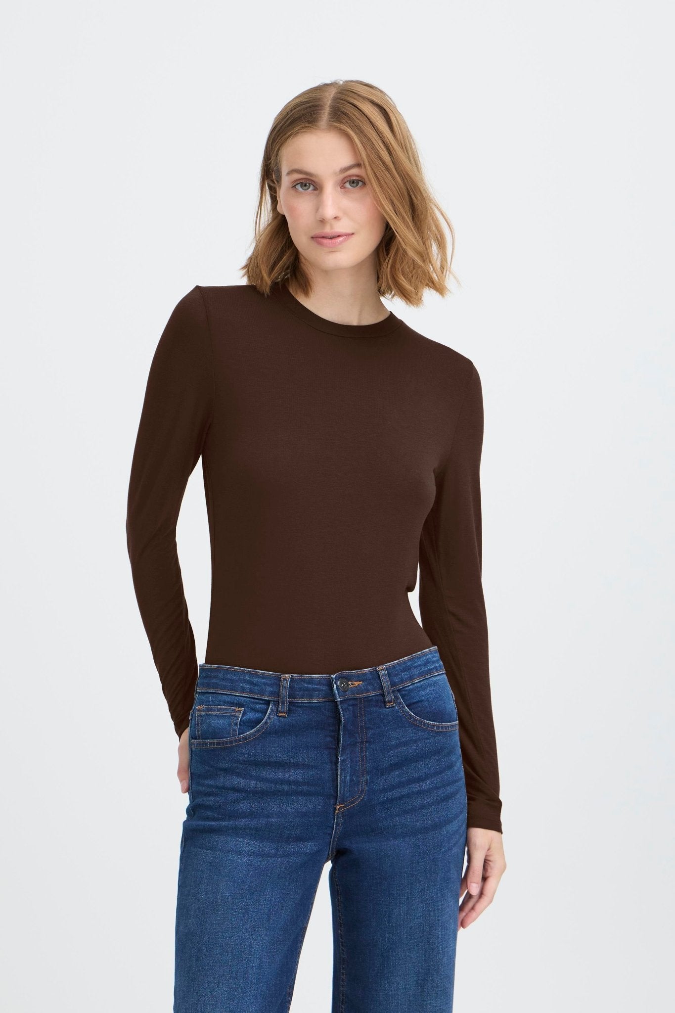 Langarm Shirt Slim Fit braun & schwarz - Blossom Hair & Fashion