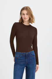 Langarm Shirt Slim Fit braun & schwarz - Blossom Hair & Fashion