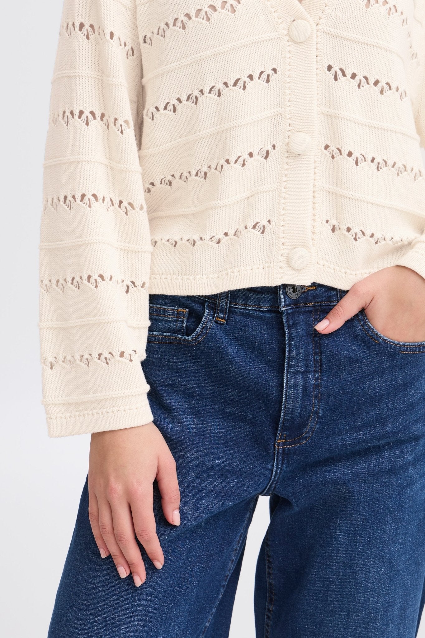 Leichter Strick - Cardigan für Damen – Femininer Look mit Lochmuster - Blossom Hair & Fashion