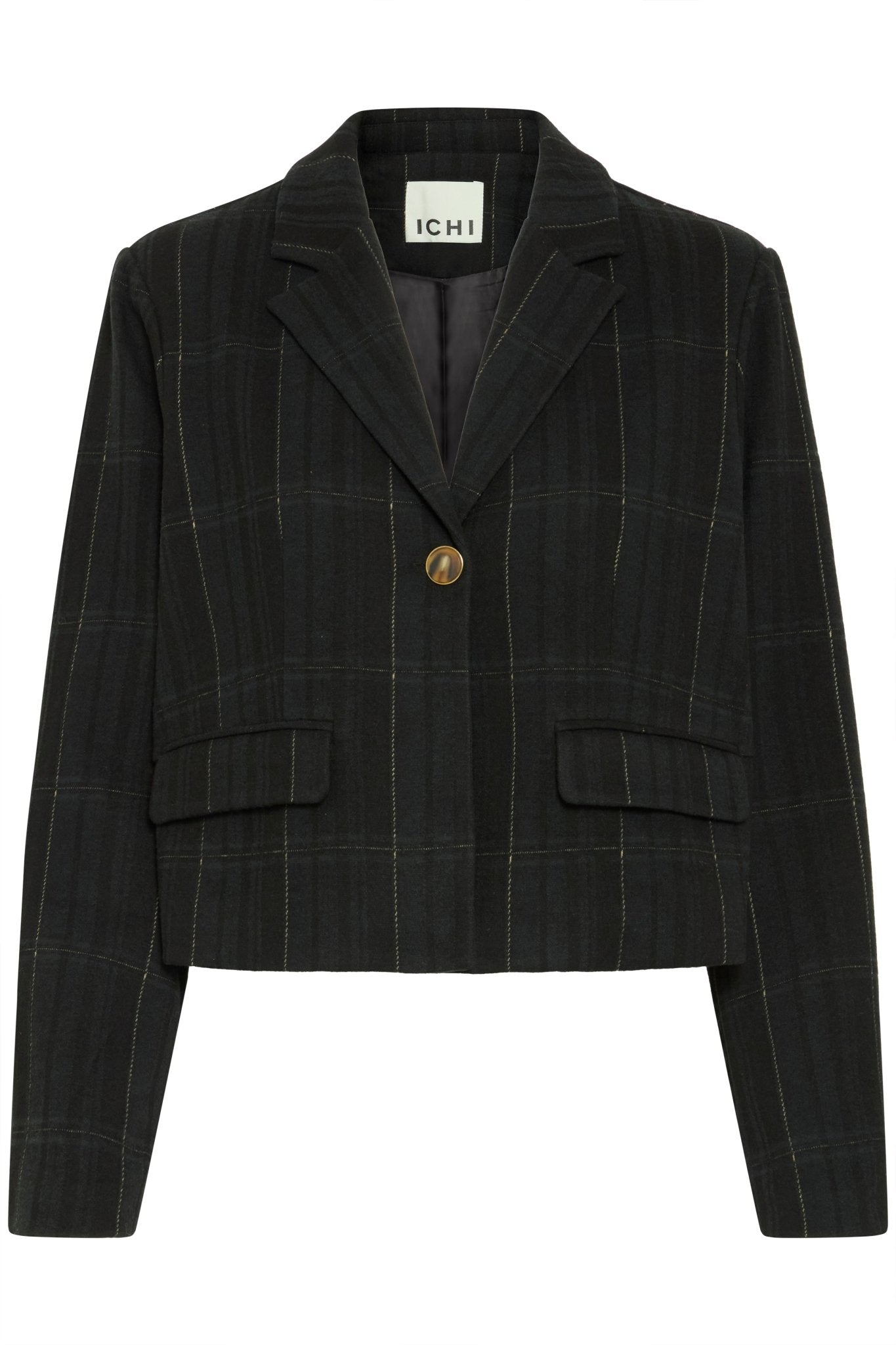 Schwarzer Blazer kariert kurz - Blossom Hair & Fashion