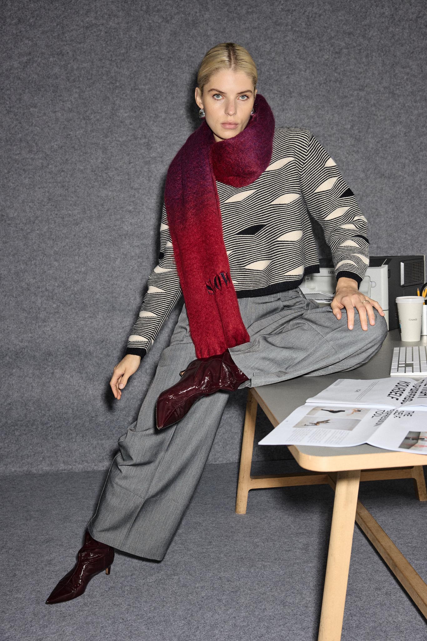 Strickpullover Baggy Fit Muster schwarz - creme - Blossom Hair & Fashion