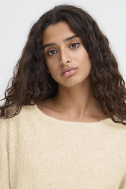 Strickpullover Beige mit Knopfleiste hinten - Blossom Hair & Fashion