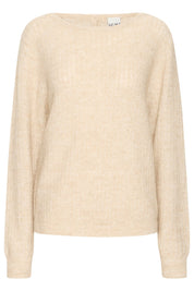 Strickpullover Beige mit Knopfleiste hinten - Blossom Hair & Fashion