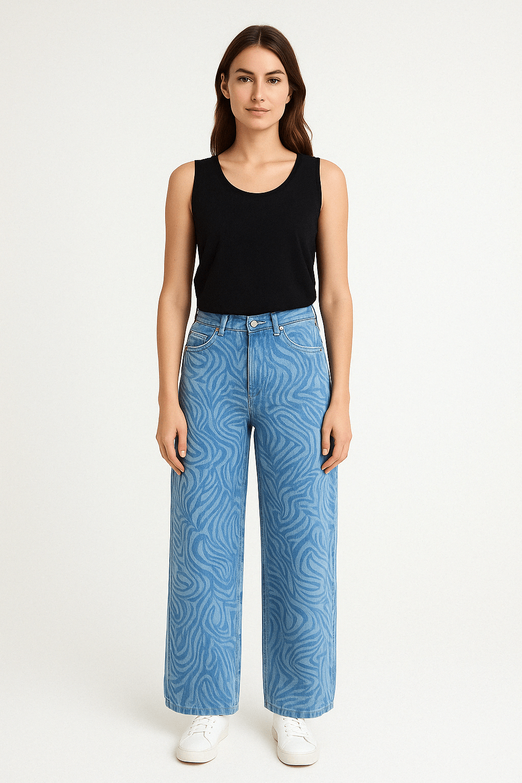 Stylische Wide Leg Jeans mit Zebramuster für Damen - Blossom Hair & Fashion