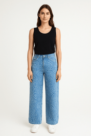 Stylische Wide Leg Jeans mit Zebramuster für Damen - Blossom Hair & Fashion