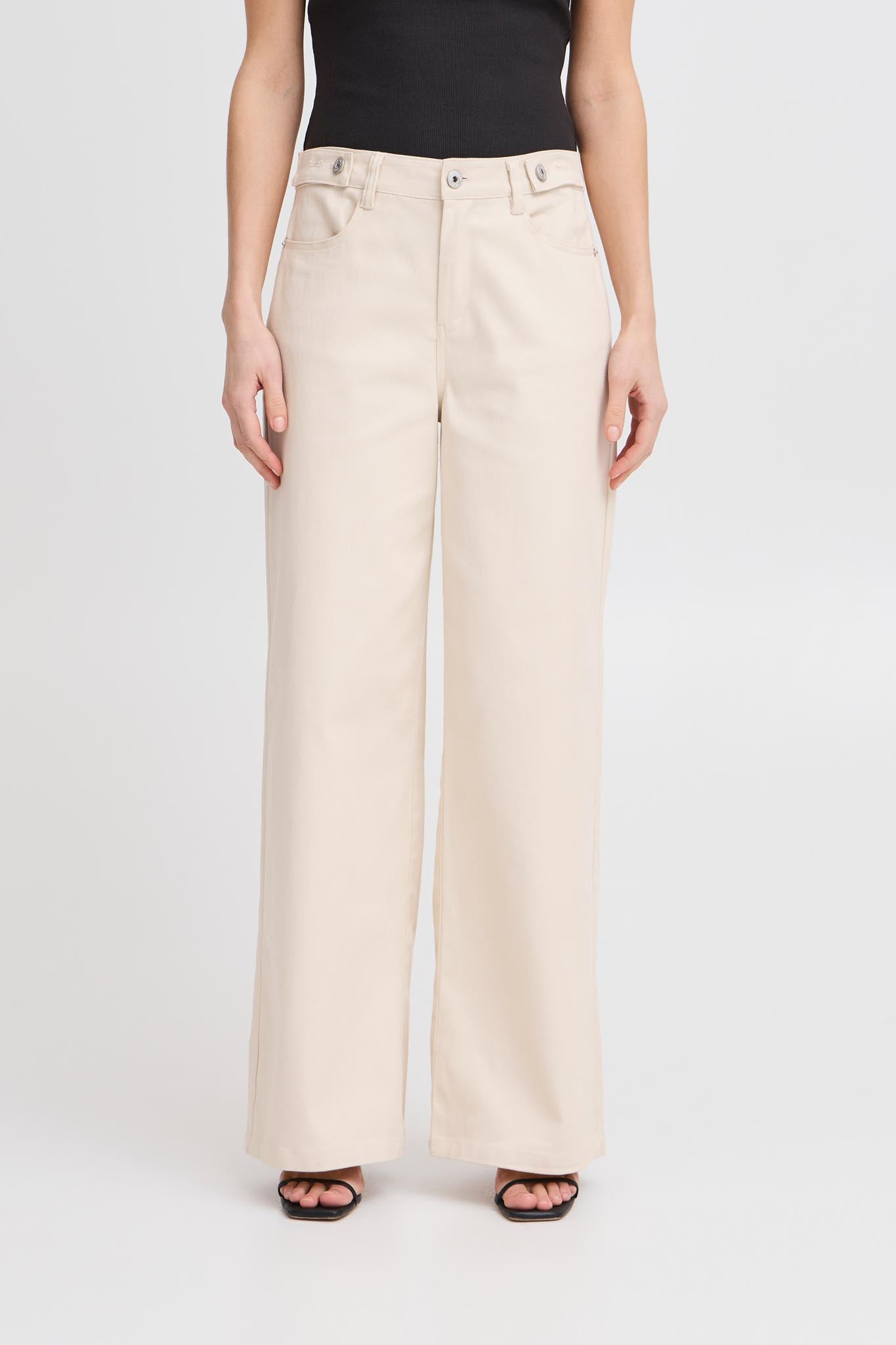 Weite Hose in Naturton mit High Waist - Blossom Hair & Fashion