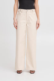 Weite Hose in Naturton mit High Waist - Blossom Hair & Fashion