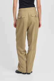 Weite Stoffhose mit Bundfalten in Khaki - Blossom Hair & Fashion