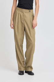 Weite Stoffhose mit Bundfalten in Khaki - Blossom Hair & Fashion