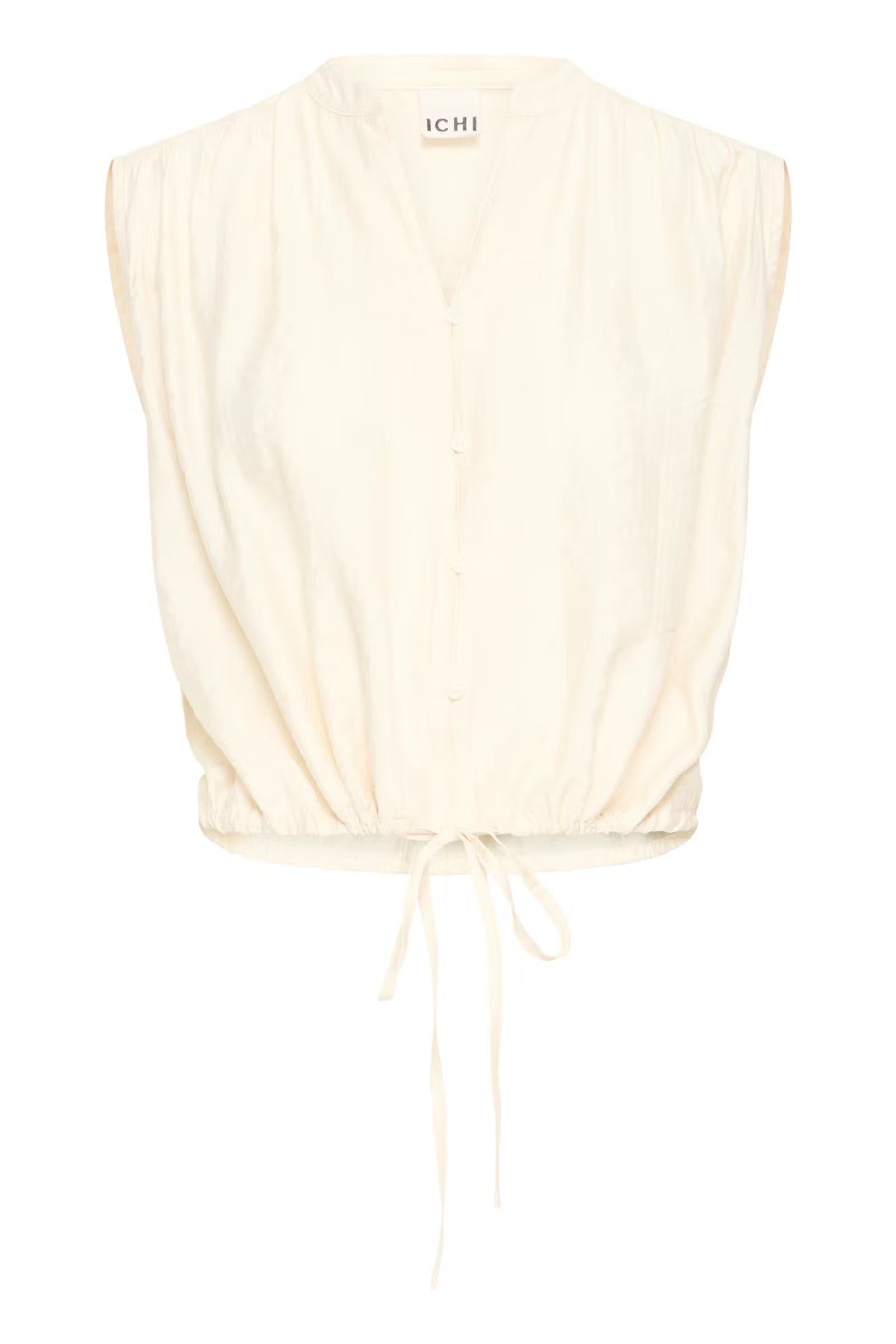 Ärmellose Bluse mit Bindeband in Creme