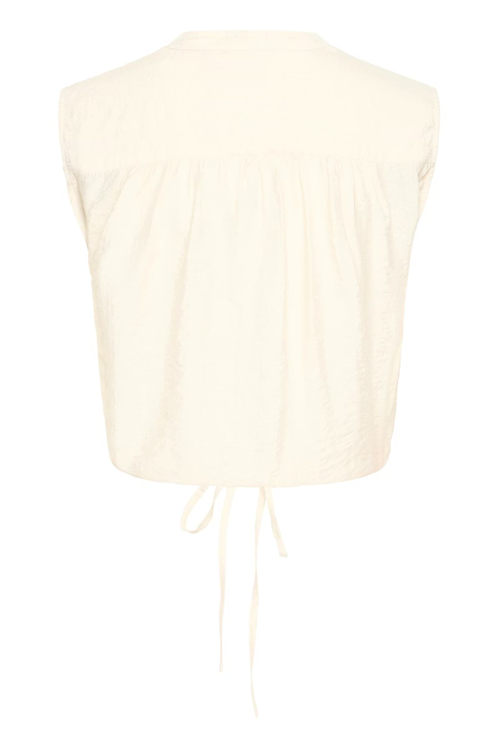 Ärmellose Bluse mit Bindeband in Creme