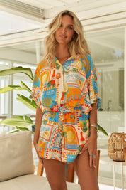 Sommerbluse mit Print und Knopfleiste in Oversized-Passform
