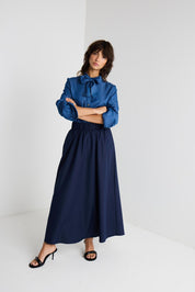 A - Linien - Midirock in Dunkelblau mit Gummibund - Blossom Hair & Fashion