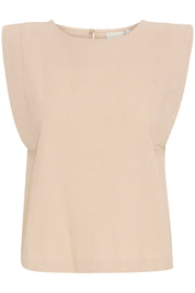 Ärmelloses Baumwolltop mit Rundhals in Beige oder Off - White - Blossom Hair & Fashion
