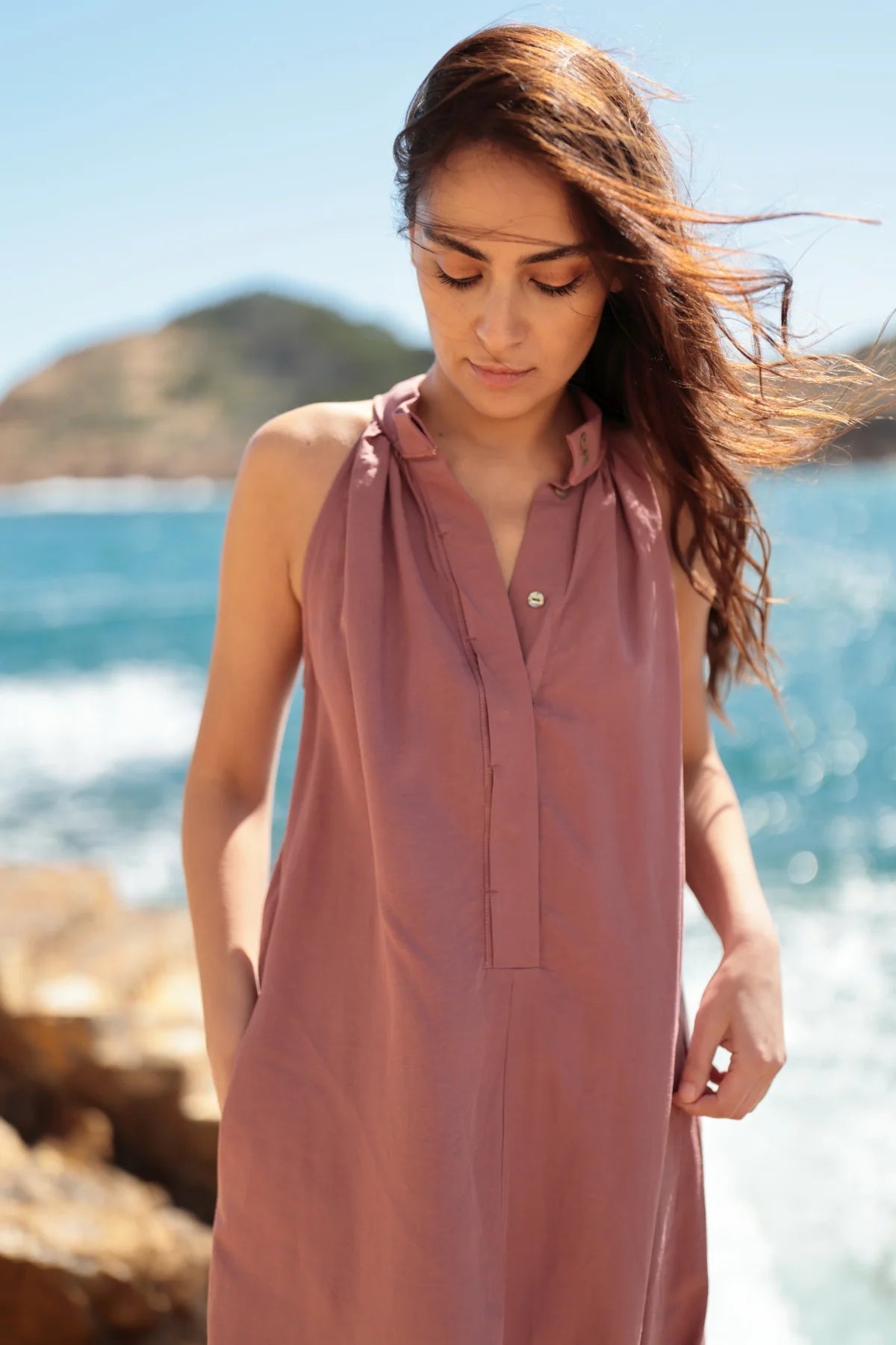 Ärmelloses Sommerkleid aus Tencel - Mix in zartem Grün oder Rosa - Blossom Hair & Fashion