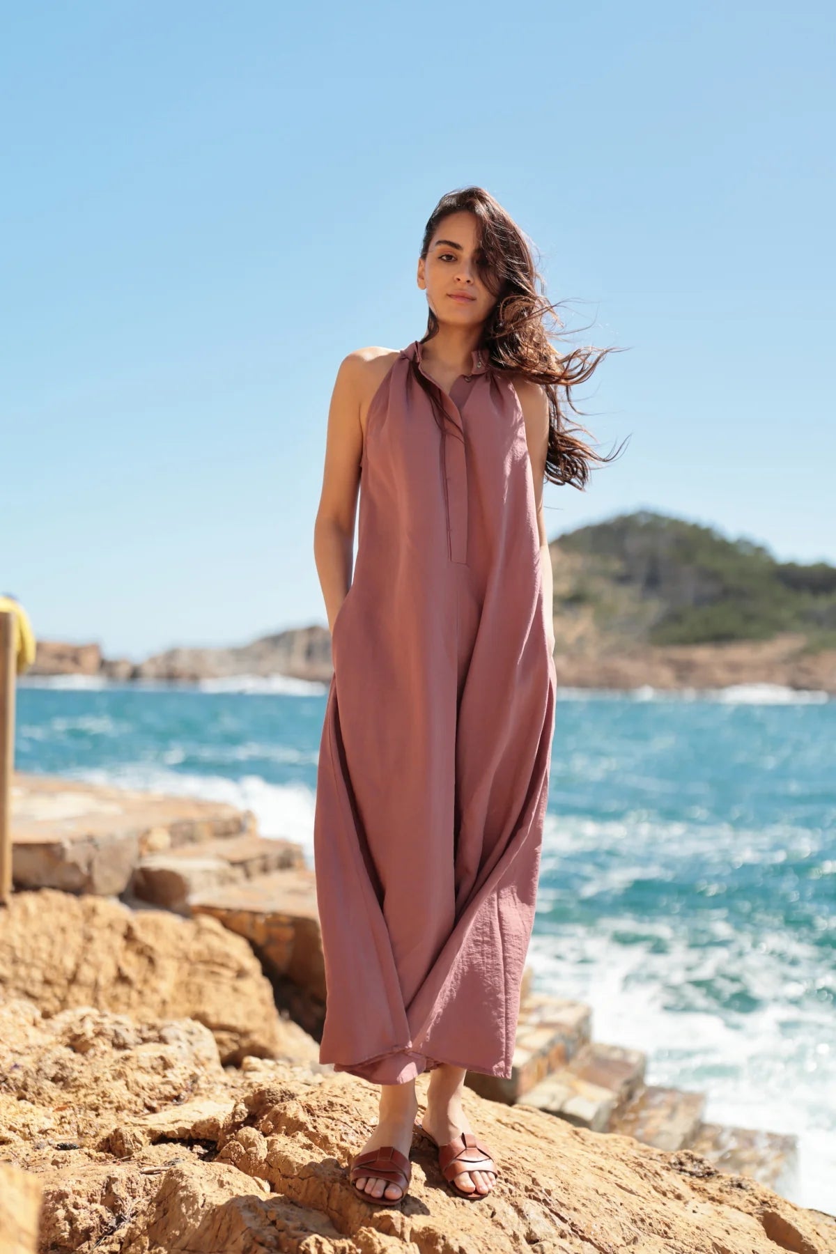 Ärmelloses Sommerkleid aus Tencel - Mix in zartem Grün oder Rosa - Blossom Hair & Fashion
