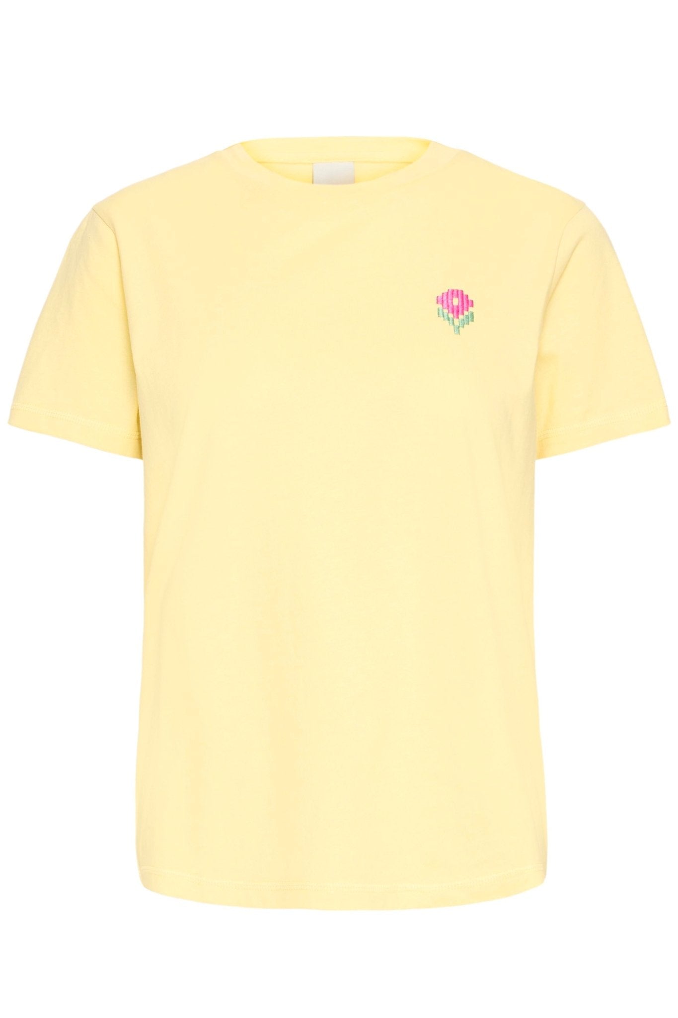Basic Shirt mit Stickdetail in Hellgelb - Blossom Hair & Fashion