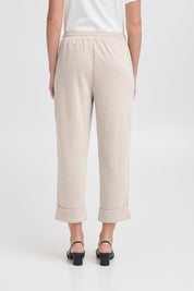 Bequeme Damenhose in Beige mit Umschlag und elastischem Bund - Blossom Hair & Fashion