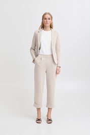 Bequeme Damenhose in Beige mit Umschlag und elastischem Bund - Blossom Hair & Fashion