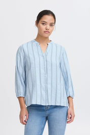 Blau - weiß gestreifte Damenbluse mit 3/4 - Ärmeln - Blossom Hair & Fashion