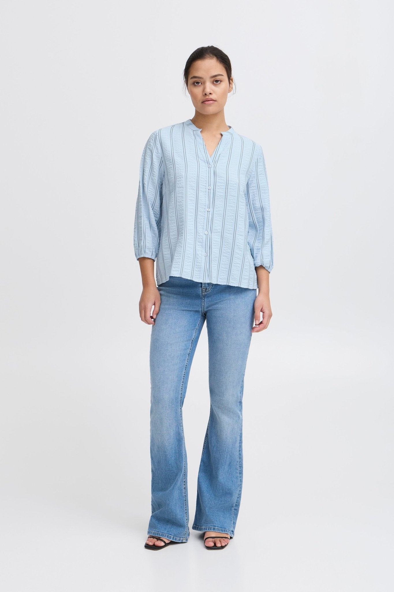 Blau - weiß gestreifte Damenbluse mit 3/4 - Ärmeln - Blossom Hair & Fashion