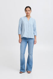 Blau - weiß gestreifte Damenbluse mit 3/4 - Ärmeln - Blossom Hair & Fashion