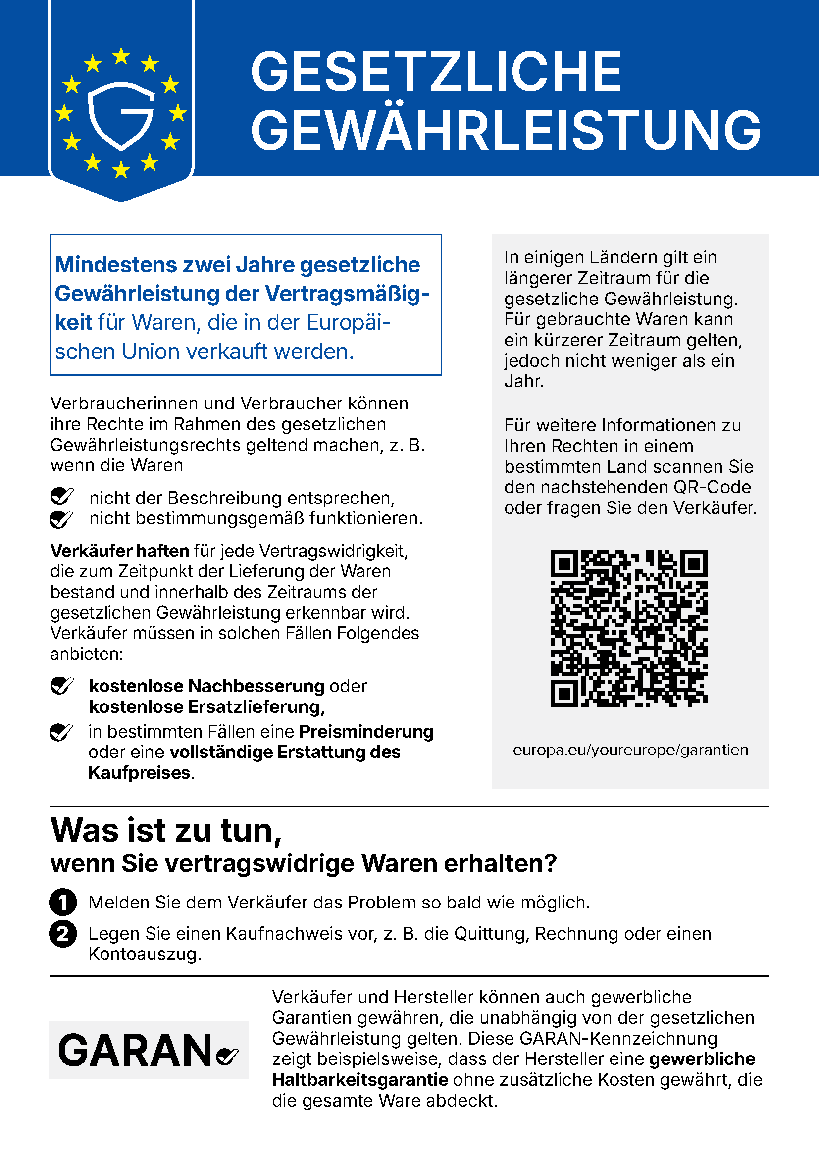 Offizielle EU-Mitteilung zur gesetzlichen Gewährleistung: Fristen, Mängelrechte und Abhilfe.