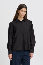 Bluse langarm in Schwarz oder Rot mit Kragen - Blossom Hair & Fashion