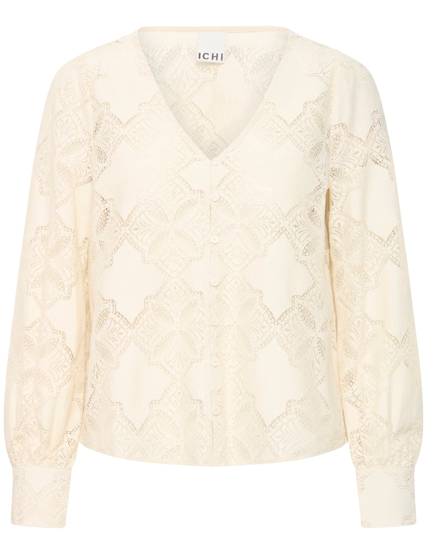 Bluse langarm mit Spitze in Creme - Blossom Hair & Fashion
