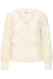 Bluse langarm mit Spitze in Creme - Blossom Hair & Fashion