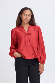 Bluse langarm Rot mit Bindeband - Blossom Hair & Fashion