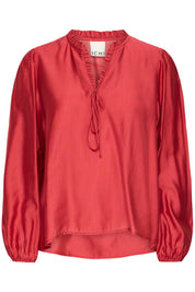 Bluse langarm Rot mit Bindeband - Blossom Hair & Fashion