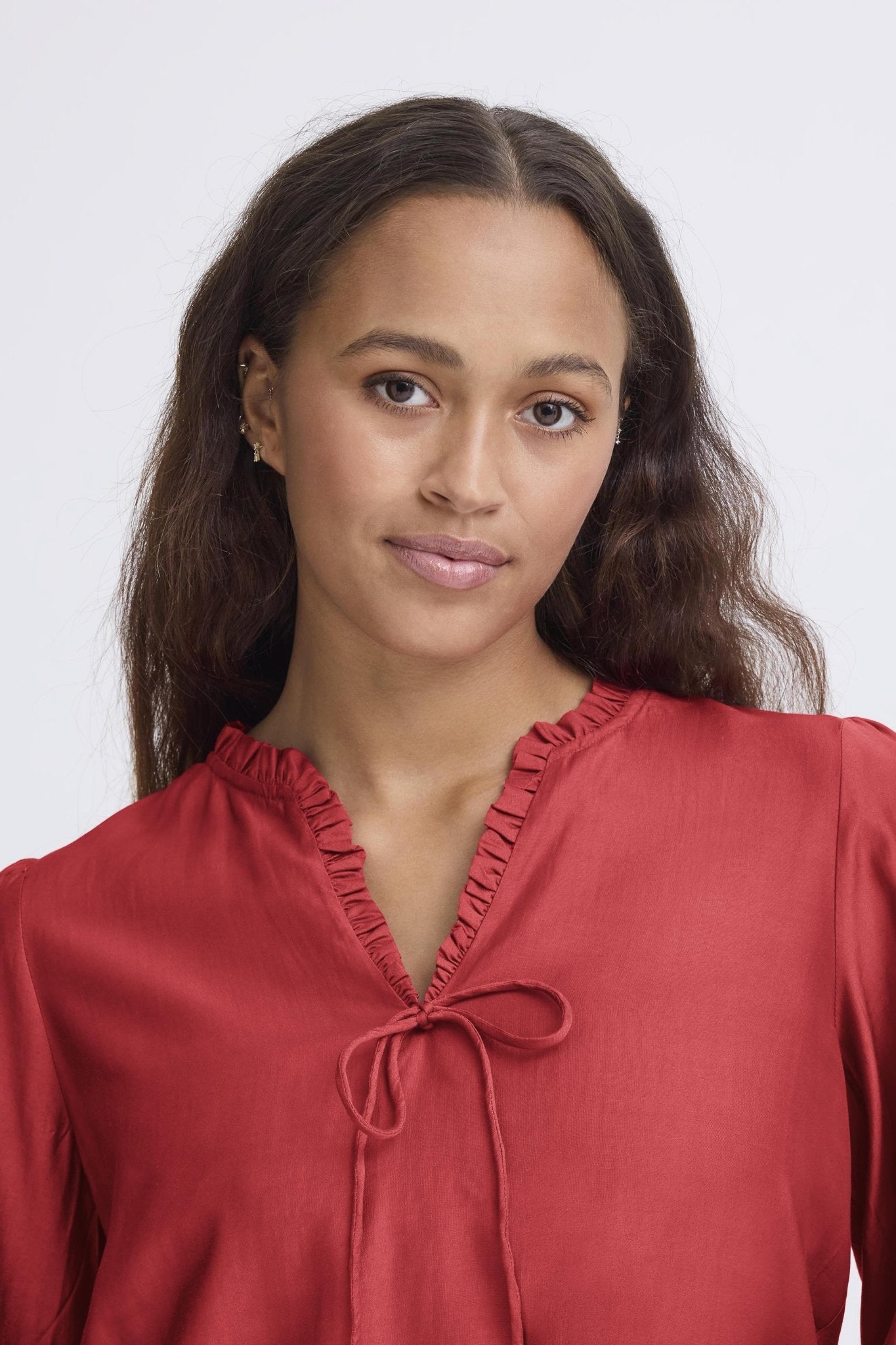 Bluse langarm Rot mit Bindeband - Blossom Hair & Fashion