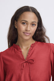 Bluse langarm Rot mit Bindeband - Blossom Hair & Fashion