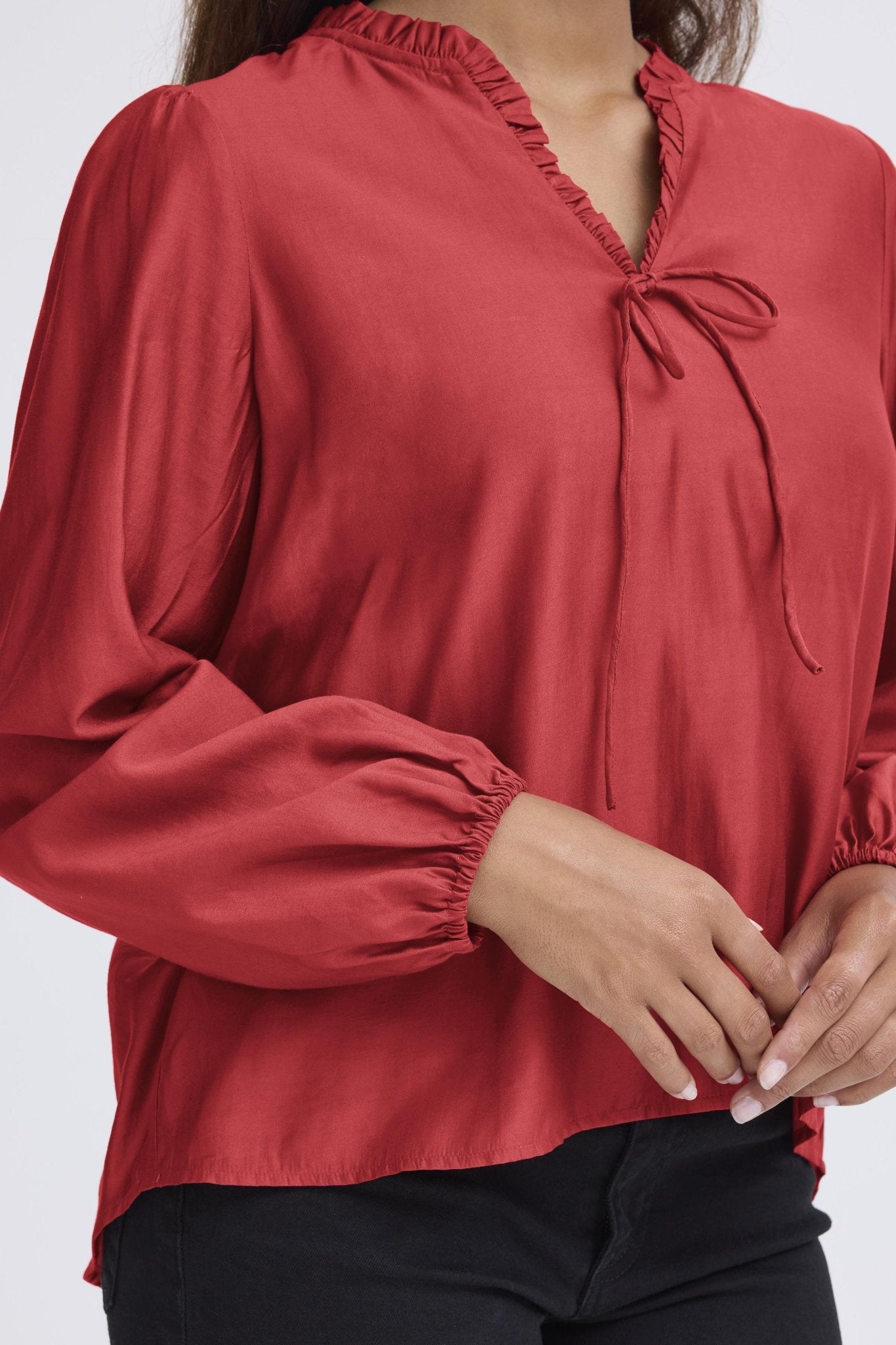 Bluse langarm Rot mit Bindeband - Blossom Hair & Fashion