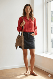 Bluse langarm Rot mit Bindeband - Blossom Hair & Fashion