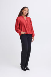 Bluse langarm Rot mit Bindeband - Blossom Hair & Fashion