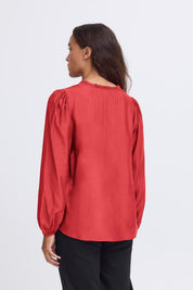 Bluse langarm Rot mit Bindeband - Blossom Hair & Fashion