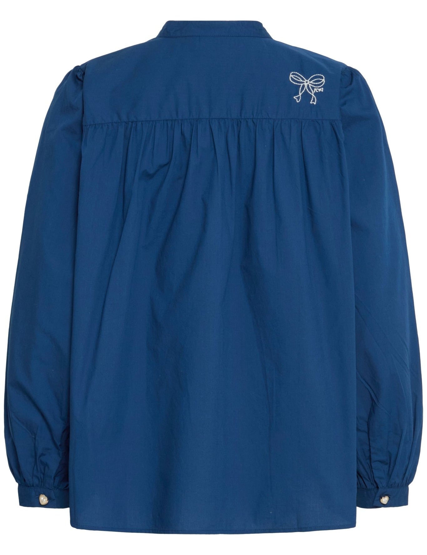Bluse langarm Stehkragen blau bestickt - Blossom Hair & Fashion