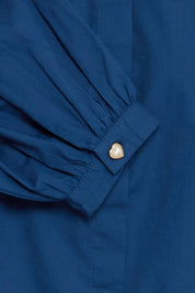Bluse langarm Stehkragen blau bestickt - Blossom Hair & Fashion