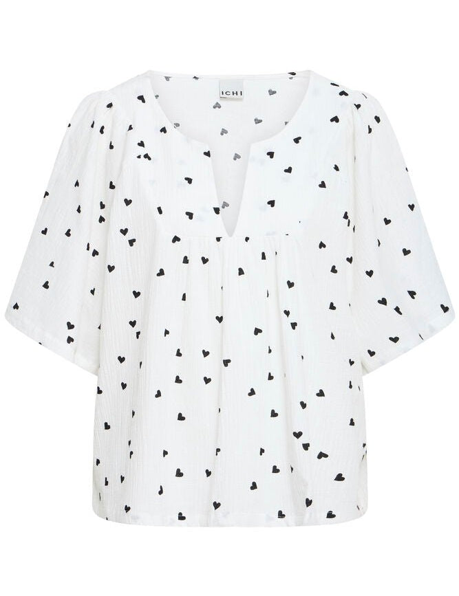 Bluse mit Muster und V - Ausschnitt in schwarz oder weiss - Blossom Hair & Fashion