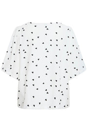 Bluse mit Muster und V - Ausschnitt in schwarz oder weiss - Blossom Hair & Fashion
