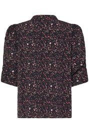 Bluse mit Puffaermeln und Stehkragen in schwarz oder rot - Blossom Hair & Fashion