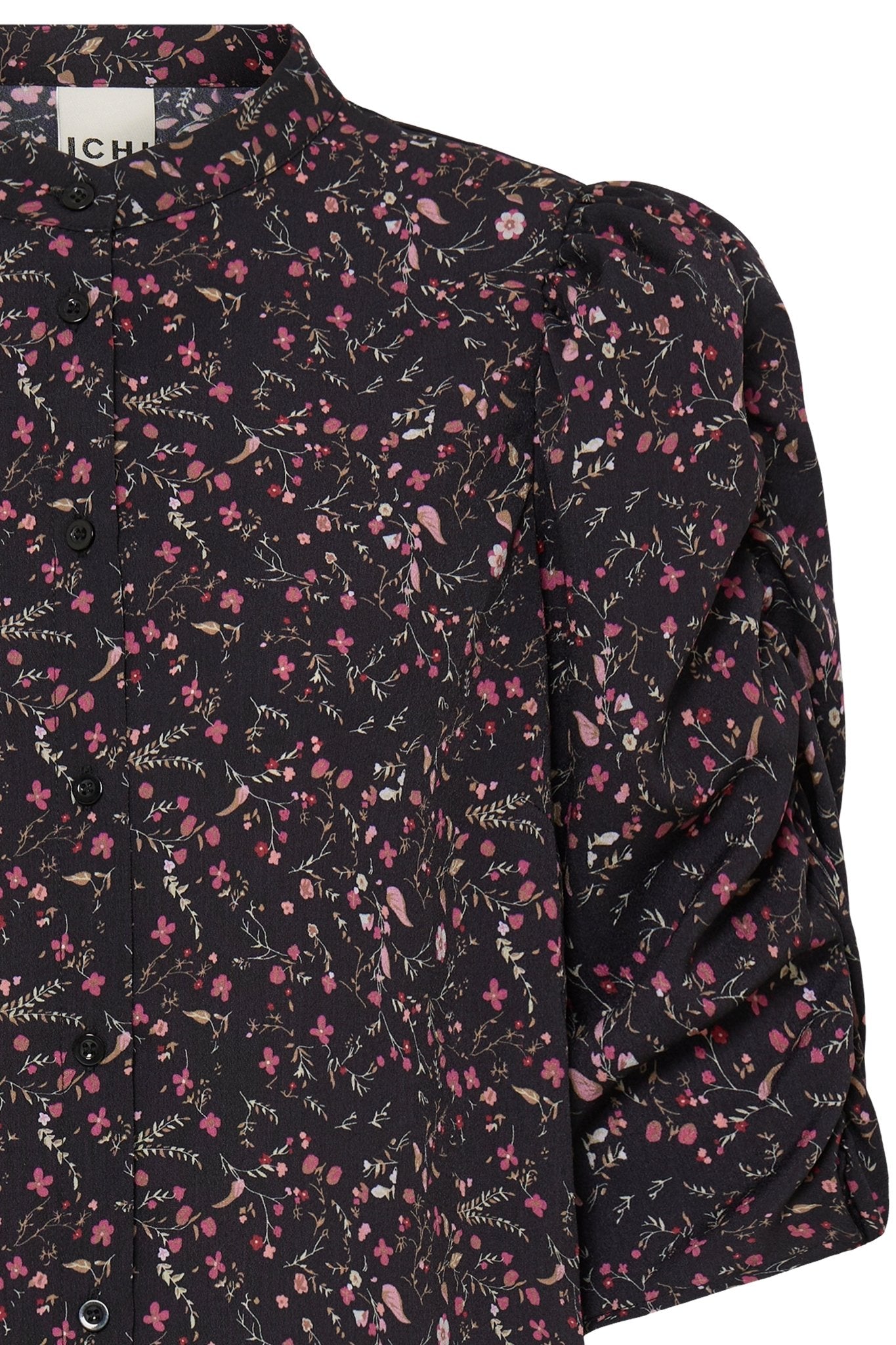 Bluse mit Puffaermeln und Stehkragen in schwarz oder rot - Blossom Hair & Fashion