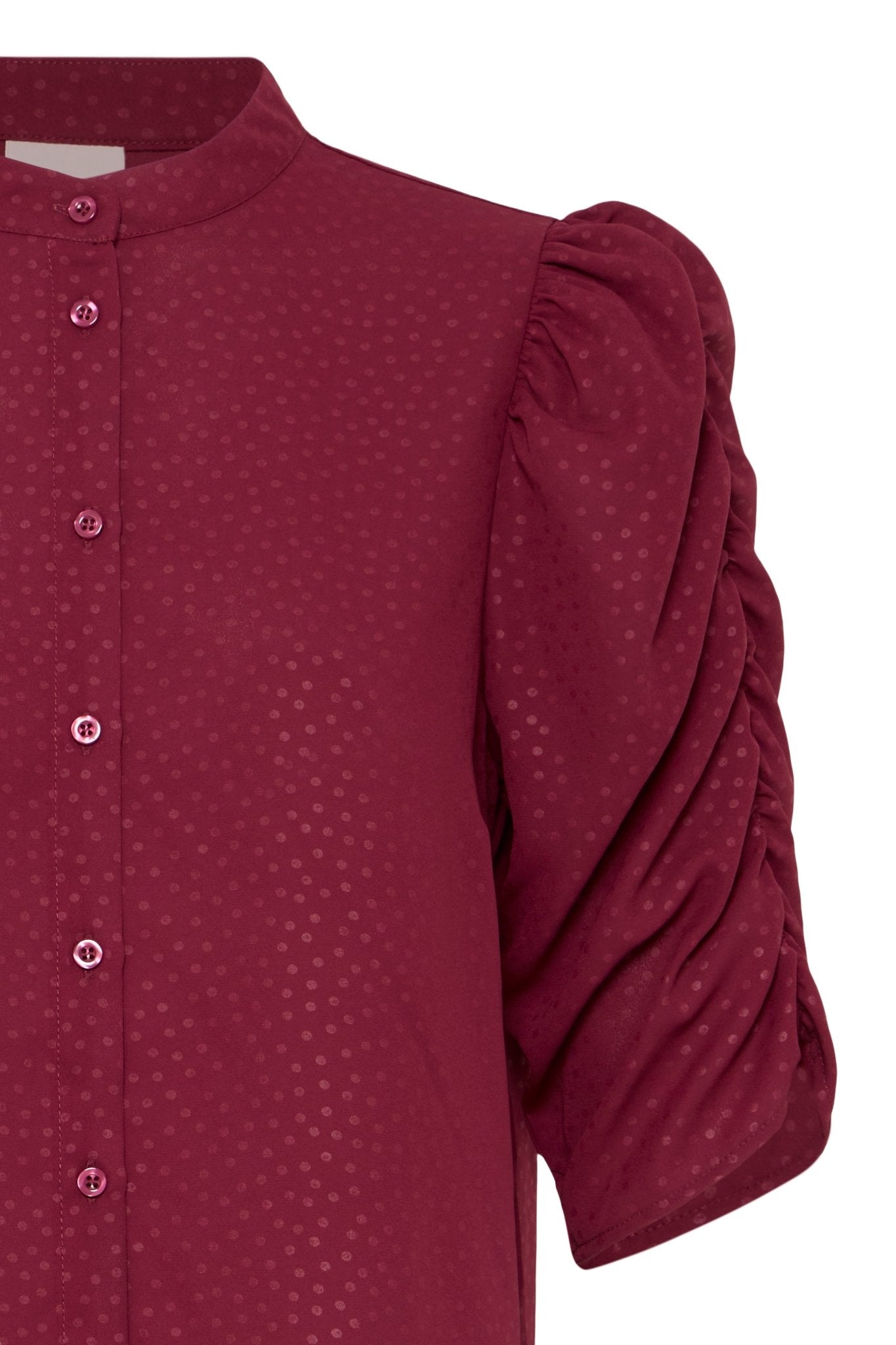 Bluse mit Puffaermeln und Stehkragen in schwarz oder rot - Blossom Hair & Fashion