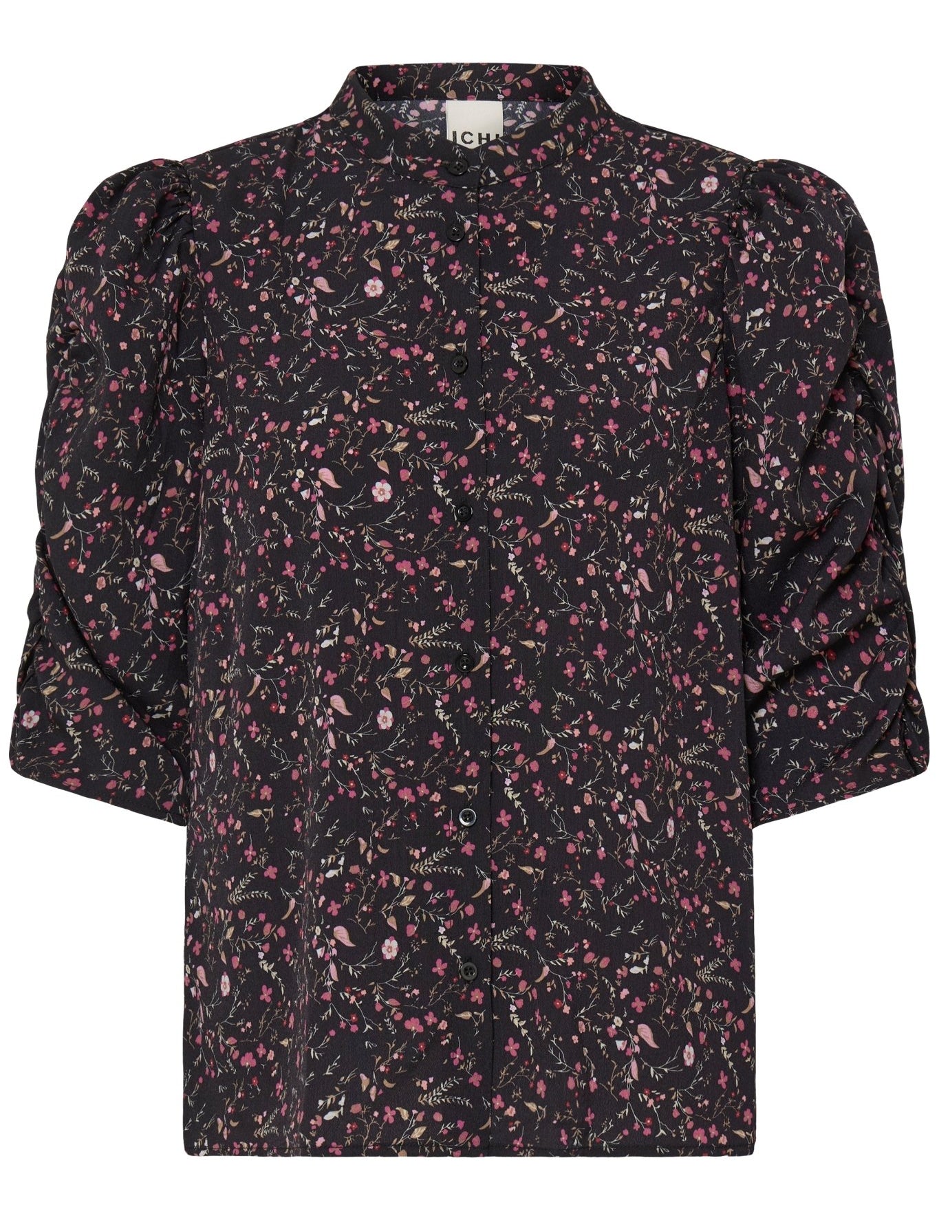 Bluse mit Puffaermeln und Stehkragen in schwarz oder rot - Blossom Hair & Fashion