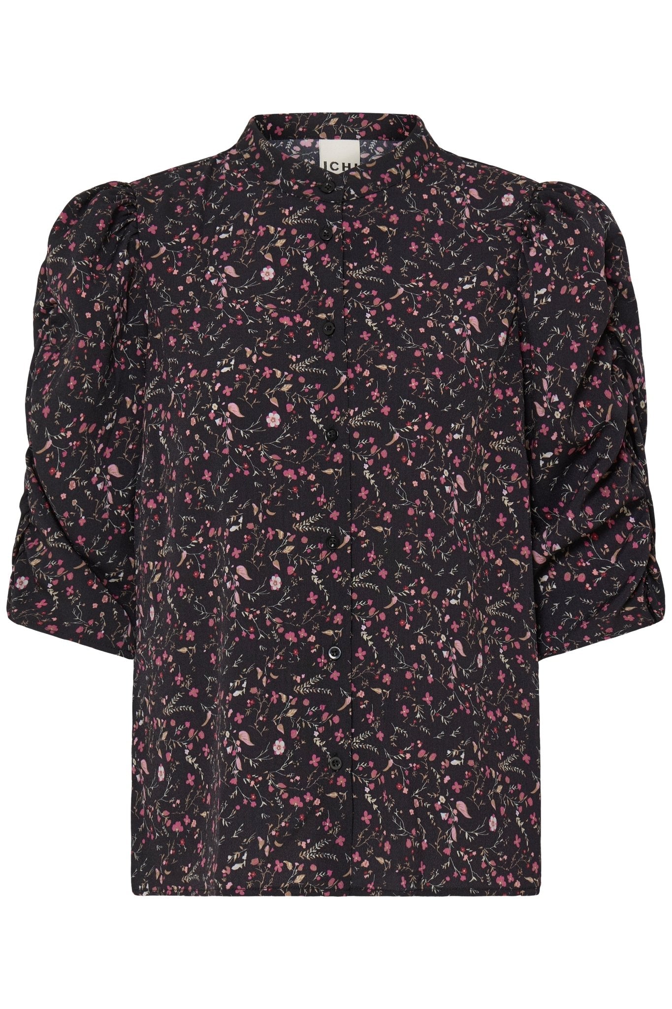 Bluse mit Puffaermeln und Stehkragen in schwarz oder rot - Blossom Hair & Fashion