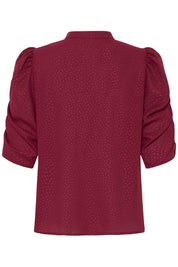 Bluse mit Puffaermeln und Stehkragen in schwarz oder rot - Blossom Hair & Fashion