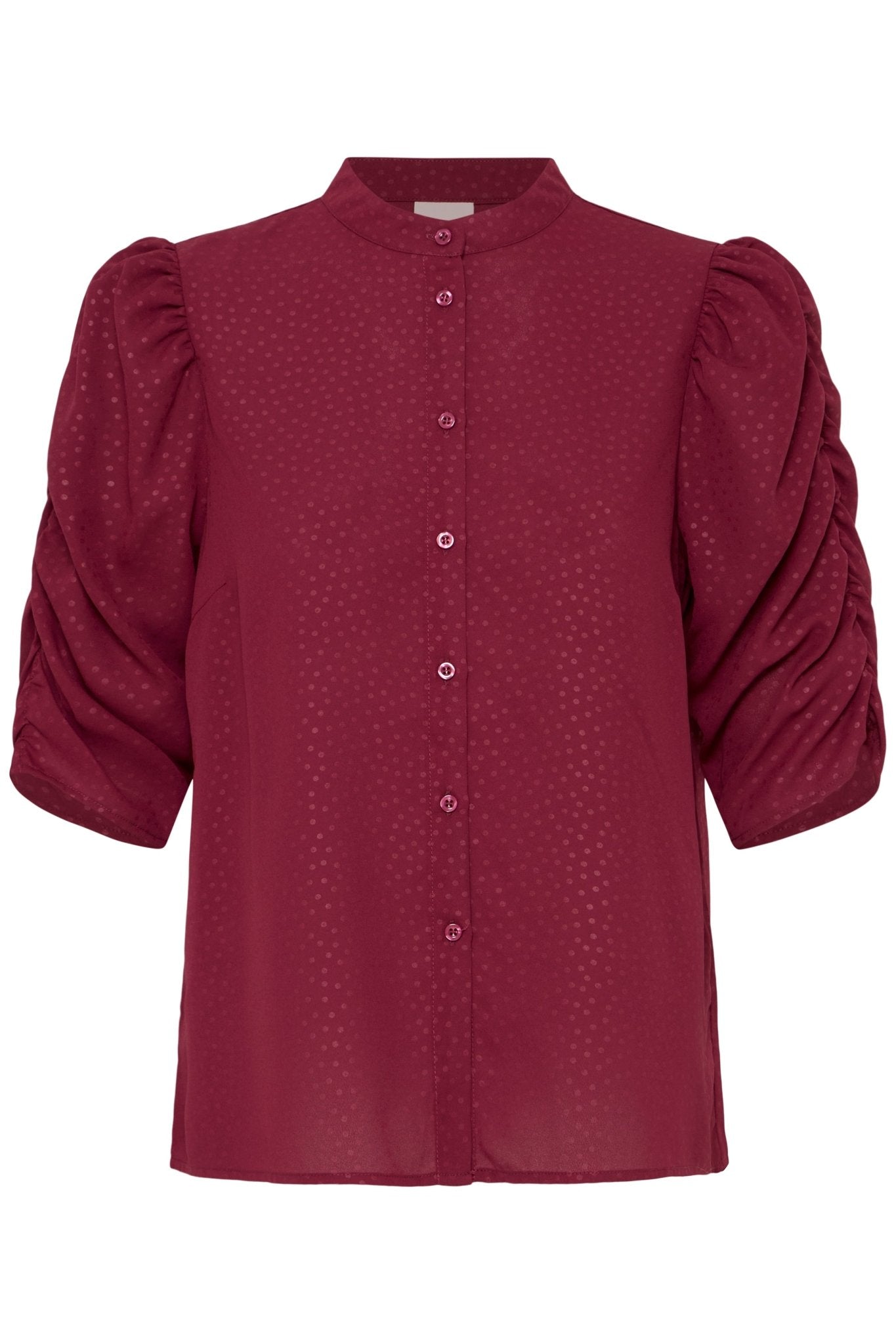 Bluse mit Puffaermeln und Stehkragen in schwarz oder rot - Blossom Hair & Fashion